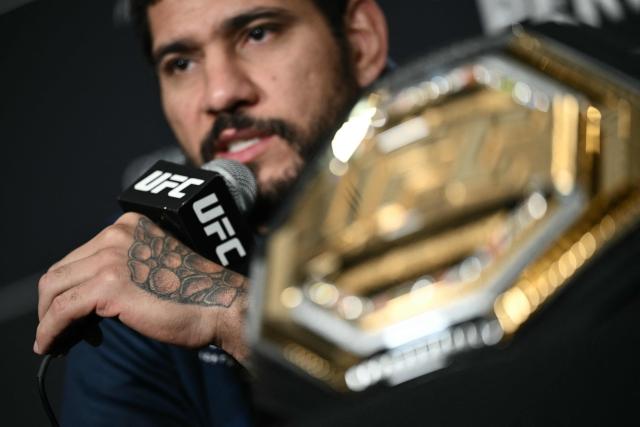 Brazilian mixed martial artist Alex Pereira speaks during media day for "UFC Freedom 250" in Washington, DC, on June 10, 2026. "UFC Freedom 250" is an mixed martial arts event that will take place on Sunday, June 14 on the South Lawn of the White House. US President Donald Trump will attend. (Photo by Brendan SMIALOWSKI / AFP)