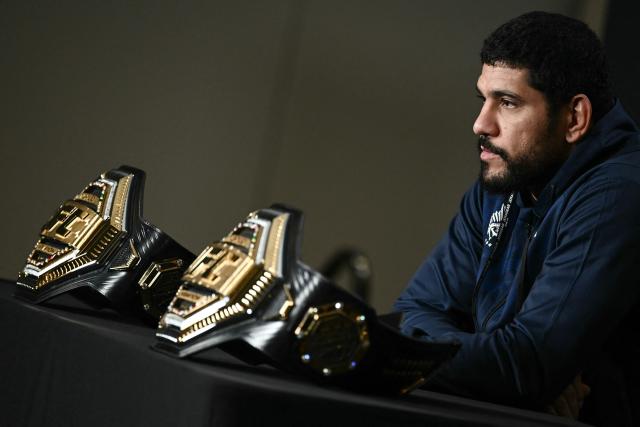 Brazilian mixed martial artist Alex Pereira speaks during media day for "UFC Freedom 250" in Washington, DC, on June 10, 2026. "UFC Freedom 250" is an mixed martial arts event that will take place on Sunday, June 14 on the South Lawn of the White House. US President Donald Trump will attend. (Photo by Brendan SMIALOWSKI / AFP)