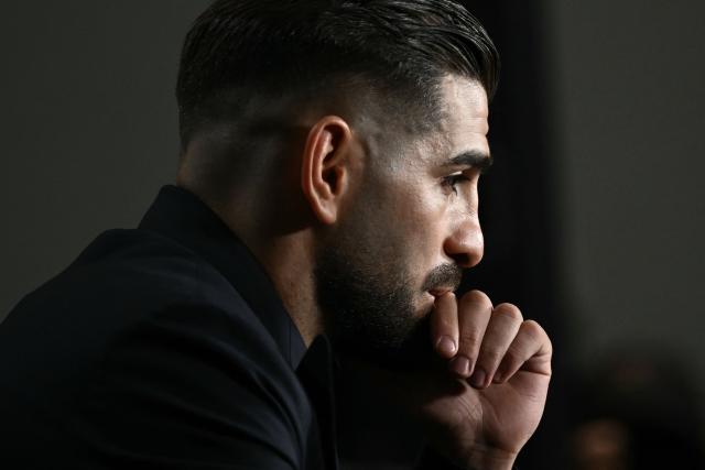 Georgian-Spanish mixed martial artist Ilia Topuria speaks during media day for "UFC Freedom 250" in Washington, DC, on June 10, 2026. "UFC Freedom 250" is an mixed martial arts event that will take place on Sunday, June 14 on the South Lawn of the White House. US President Donald Trump will attend. (Photo by Brendan SMIALOWSKI / AFP)