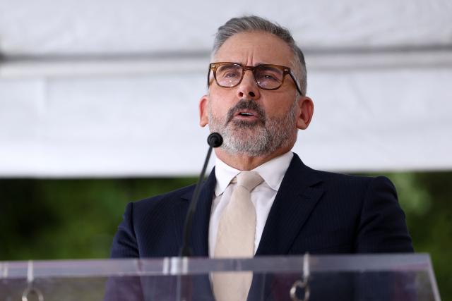 US actor Steve Carell speaks during the Hollywood Walk of Fame star ceremony for Illumination founder and CEO Chris Meledandri in Hollywood, California, on June 10, 2026. (Photo by VALERIE MACON / AFP)