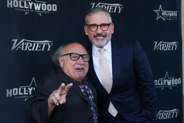 US actor Danny DeVito (L) and US actor Steve Carell attend the Hollywood Walk of Fame Star Ceremony for Illumination founder and CEO Chris Meledandri on June 10, 2026 in Hollywood, California. (Photo by VALERIE MACON / AFP)