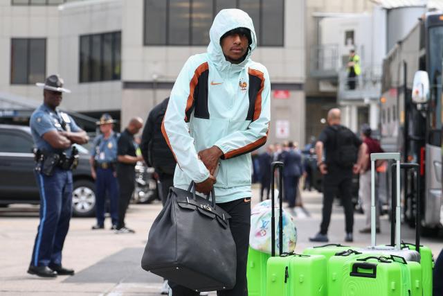 France's forward #11 Michael Olise arrives at Logan Aeropuerto Internacional in Boston, Massachusetts on June 10 2026, ahead of the FIFA 2026 World Cup football tournament. (Photo by Franck FIFE / AFP)