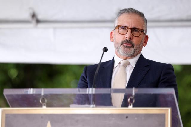 US actor Steve Carell speaks during the Hollywood Walk of Fame star ceremony for Illumination founder and CEO Chris Meledandri in Hollywood, California, on June 10, 2026. (Photo by VALERIE MACON / AFP)
