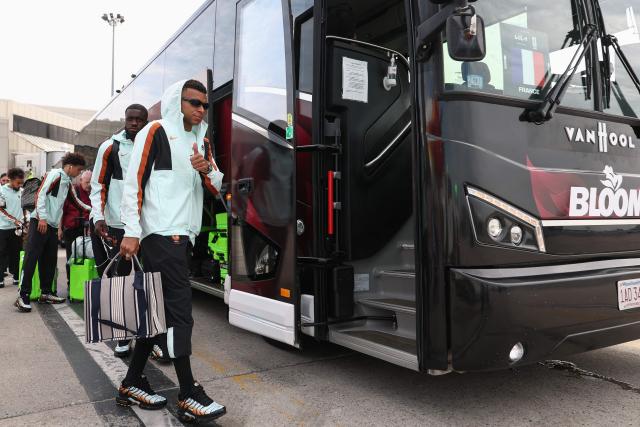 France's forward #10 Kylian Mbappe arrives at Logan Aeropuerto Internacional in Boston, Massachusetts on June 10 2026, ahead of the FIFA 2026 World Cup football tournament. (Photo by Franck FIFE / AFP)