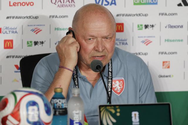 Czech Republic's head coach Miroslav Koubek gives a press conference at the Guadalajara Stadium in Zapopan, Mexico on June 10, 2026, on the eve of the 2026 World Cup football match between South Korea and the Czech Republic. (Photo by Ulises RUIZ / AFP)
