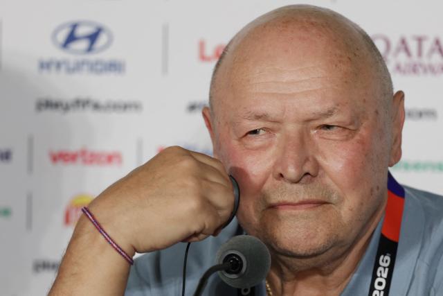 Czech Republic's head coach Miroslav Koubek gives a press conference at the Guadalajara Stadium in Zapopan, Mexico on June 10, 2026, on the eve of the 2026 World Cup football match between South Korea and the Czech Republic. (Photo by Ulises RUIZ / AFP)