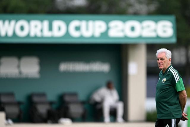 South Africa's Belgian head coach Hugo Broos takes part in a training session at the Club America Training Site in Mexico City on June 10, 2026, on the eve of the 2026 World Cup football match between Mexico and South Africa. (Photo by Yuri CORTEZ / AFP)
