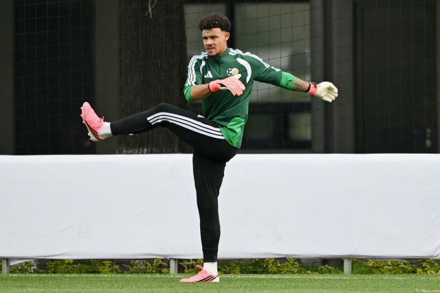 South Africa's goalkeeper #01 Ronwen Williams takes part in a training session at the Club America Training Site in Mexico City on June 10, 2026, on the eve of the 2026 World Cup football match between Mexico and South Africa. (Photo by Yuri CORTEZ / AFP)