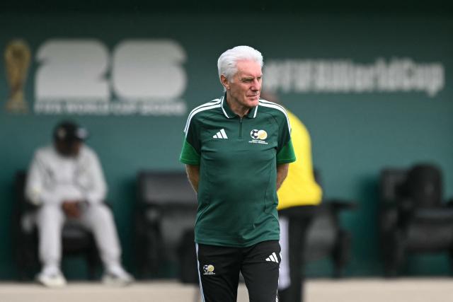 South Africa's Belgian head coach Hugo Broos takes part in a training session at the Club America Training Site in Mexico City on June 10, 2026, on the eve of the 2026 World Cup football match between Mexico and South Africa. (Photo by Yuri CORTEZ / AFP)