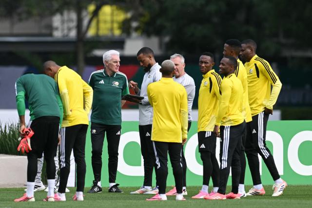 South Africa's players take part in a training session at the Club America Training Site in Mexico City on June 10, 2026, on the eve of the 2026 World Cup football match between Mexico and South Africa. (Photo by Yuri CORTEZ / AFP)