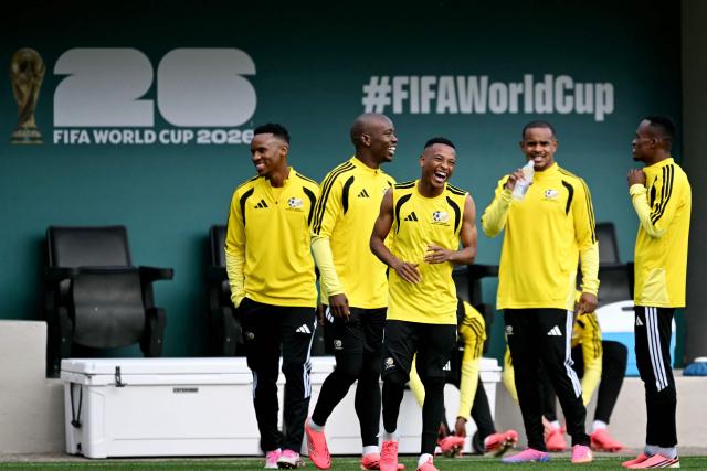 South Africa's players take part in a training session at the Club America Training Site in Mexico City on June 10, 2026, on the eve of the 2026 World Cup football match between Mexico and South Africa. (Photo by Yuri CORTEZ / AFP)