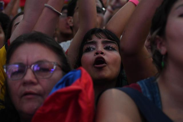 Supporters of Colombia's presidential candidate for the Pacto Historico party, Ivan Cepeda, attend a campaign rally in Medellin, Colombia on June 10, 2026. Colombia will hold the runoff presidential election on June 21. (Photo by Jaime SALDARRIAGA / AFP)