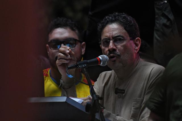 Colombia's presidential candidate for the Pacto Historico party, Ivan Cepeda, speaks during a campaign rally in Medellin, Colombia on June 10, 2026. Colombia will hold the runoff presidential election on June 21. (Photo by Jaime SALDARRIAGA / AFP)