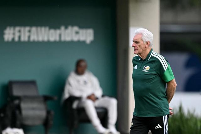 South Africa's Belgian head coach Hugo Broos takes part in a training session at the Club America Training Site in Mexico City on June 10, 2026, on the eve of the 2026 World Cup football match between Mexico and South Africa. (Photo by Yuri CORTEZ / AFP)