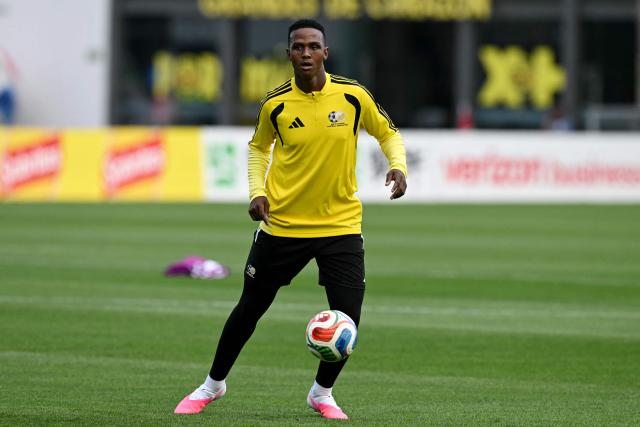 South Africa's defender #03 Khulumani Ndamane takes part in a training session at the Club America Training Site in Mexico City on June 10, 2026, on the eve of the 2026 World Cup football match between Mexico and South Africa. (Photo by Yuri CORTEZ / AFP)