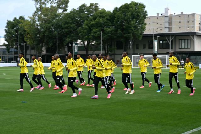 South Africa's players take part in a training session at the Club America Training Site in Mexico City on June 10, 2026, on the eve of the 2026 World Cup football match between Mexico and South Africa. (Photo by YURI CORTEZ / AFP)