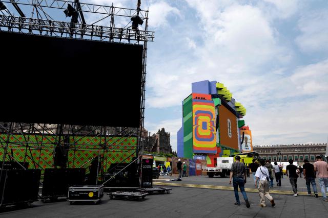 A view of screens of the FIFA Fan Fest at Zocalo Square, one day before the opening of the 2026 FIFA World Cup football tournament in Mexico City on June 10, 2026. (Photo by Gerardo Luna / AFP)