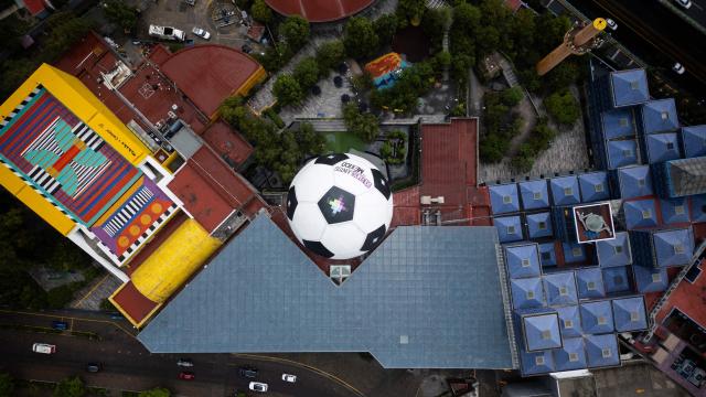 This aerial view shows the museum "Papalote Museo del Nino" in Mexico City on June 10, 2026, one day before the opening of the 2026 FIFA World Cup football tournament. (Photo by Rodrigo OROPEZA / AFP)