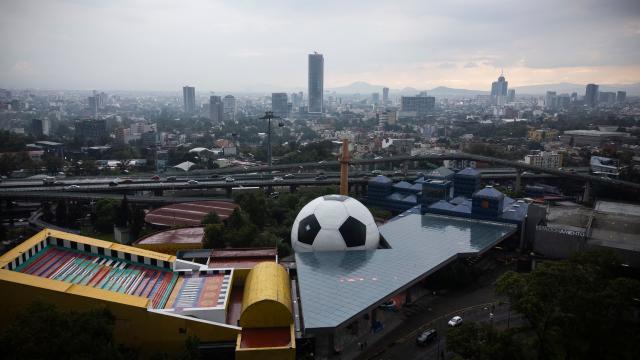 This aerial view shows the museum "Papalote Museo del Nino" in Mexico City on June 10, 2026, one day before the opening of the 2026 FIFA World Cup football tournament. (Photo by Rodrigo OROPEZA / AFP)