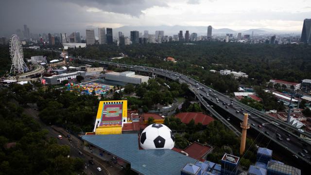 This aerial view shows the museum "Papalote Museo del Nino" in Mexico City on June 10, 2026, one day before the opening of the 2026 FIFA World Cup football tournament. (Photo by Rodrigo OROPEZA / AFP)