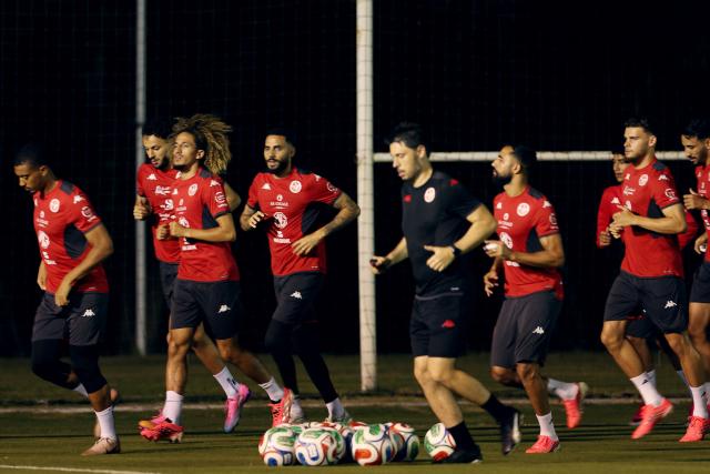 Tunisia's players take part in a training session at Rayados Training Centre in Santiago, Nuevo Leon state, Mexico on June 10, 2026, one day before the opening of the 2026 FIFA World Cup football tournament. (Photo by Julio Cesar AGUILAR / AFP)
