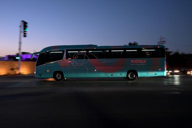 The bus carrying Iran's players drives on a street after a training session in Tijuana, Mexico, on June 10, 2026, ahead of the 2026 FIFA World Cup football tournament. (Photo by Guillermo Arias / AFP)