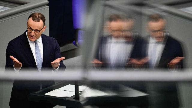 Parliamentary group leader of Germany's Christian Democratic Union (CDU) Jens Spahn speaks during a sitting of the German Bundestag (lower house of parliament) on June 11, 2026, ahead of an EU summit. (Photo by John MACDOUGALL / AFP)