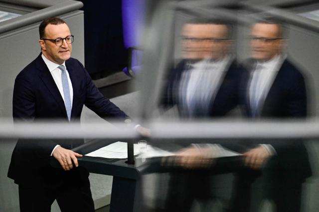 Parliamentary group leader of Germany's Christian Democratic Union (CDU) Jens Spahn speaks during a sitting of the German Bundestag (lower house of parliament) on June 11, 2026, ahead of an EU summit. (Photo by John MACDOUGALL / AFP)