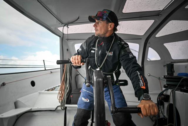 French skipper Thibaut Vauchel-Camus sails his Ocean Fify multihull "Solidaires en Peloton" during a convoying from Saint-Malo, Britany, to Fecamp, Normandyas part of his preparation for the Route du Rhum solo transatlantic sailing race , on June 10, 2026.
The start of the 13rd edition of the Route du Rhum is scheduled for November 1, 2026.. The 13th Route du Rhum will start from Saint-Malo to Pointe-a-Pitre, French Caribbeans, on November 1, 2026. (Photo by Lou BENOIST / AFP)