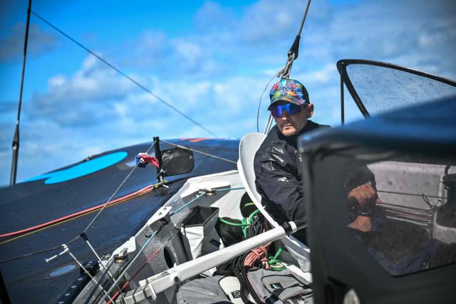French skipper Thibaut Vauchel-Camus sails his Ocean Fify multihull "Solidaires en Peloton" during a convoying from Saint-Malo, Britany, to Fecamp, Normandyas part of his preparation for the Route du Rhum solo transatlantic sailing race , on June 10, 2026.
The start of the 13rd edition of the Route du Rhum is scheduled for November 1, 2026.. The 13th Route du Rhum will start from Saint-Malo to Pointe-a-Pitre, French Caribbeans, on November 1, 2026. (Photo by Lou BENOIST / AFP)