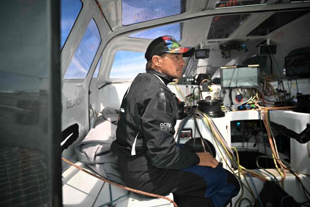 French skipper Thibaut Vauchel-Camus sails his Ocean Fify multihull "Solidaires en Peloton" during a convoying from Saint-Malo, Britany, to Fecamp, Normandyas part of his preparation for the Route du Rhum solo transatlantic sailing race , on June 10, 2026.
The start of the 13rd edition of the Route du Rhum is scheduled for November 1, 2026.. The 13th Route du Rhum will start from Saint-Malo to Pointe-a-Pitre, French Caribbeans, on November 1, 2026. (Photo by Lou BENOIST / AFP)