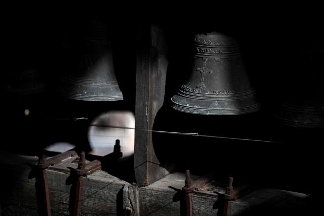 This photograph shows bells of the restored Saint-Michel bell tower in Bordeaux, southwestern France on June 11, 2026. The 114-meter high Saint-Michel, built at the end of the 15th century, is set to reopen to the public on June 13 following five years of restoration. (Photo by Christophe ARCHAMBAULT / AFP)