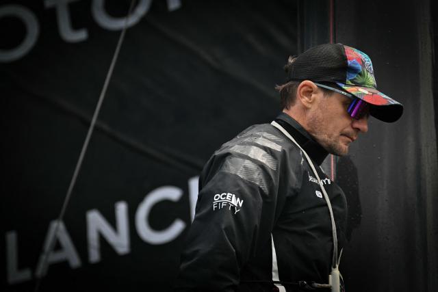 French skipper Thibaut Vauchel-Camus sails his Ocean Fify multihull Solidaires en Peloton, during a convoying from Saint-Malo to Fecamp, ahead of the Route du Rhum solo transatlantic sailing race from Saint-Malo to Pointe-a-Pitre, on June 10, 2026. The start of the 13rd edition of the Route du Rhum is scheduled for November 1, 2026. (Photo by Lou BENOIST / AFP)