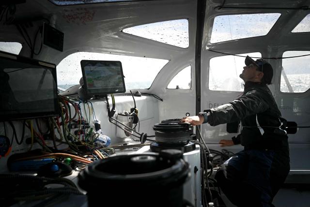 French skipper Thibaut Vauchel-Camus sails his Ocean Fify multihull Solidaires en Peloton, during a convoying from Saint-Malo to Fecamp, ahead of the Route du Rhum solo transatlantic sailing race from Saint-Malo to Pointe-a-Pitre, on June 10, 2026. The start of the 13rd edition of the Route du Rhum is scheduled for November 1, 2026. (Photo by Lou BENOIST / AFP)