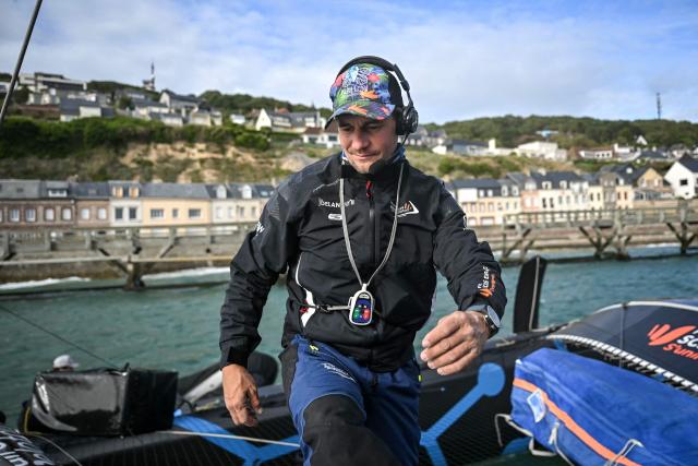 French skipper Thibaut Vauchel-Camus sails his Ocean Fify multihull Solidaires en Peloton, during a convoying from Saint-Malo to Fecamp, ahead of the Route du Rhum solo transatlantic sailing race from Saint-Malo to Pointe-a-Pitre, on June 10, 2026. The start of the 13rd edition of the Route du Rhum is scheduled for November 1, 2026. (Photo by Lou BENOIST / AFP)