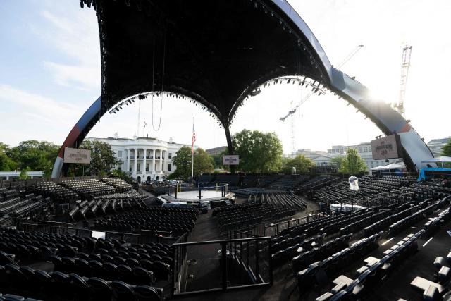 The structure, known as "The Claw," for the upcoming UFC fight that US President Donald Trump will host as part of the 250th anniversary of the United States, is seen on the South Lawn of the White House during a media preview in Washington, DC, June 11, 2026. The Ultimate Fighting Championship (UFC) event will be held on US President Donald Trump's 80th birthday on June 14. (Photo by SAUL LOEB / AFP)