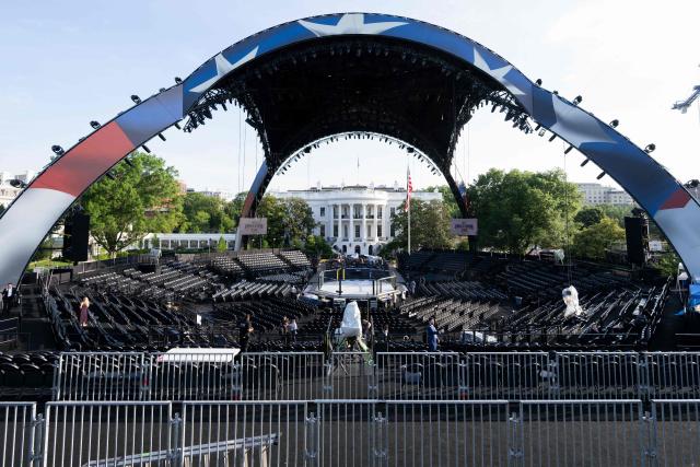 The structure, known as "The Claw," for the upcoming UFC fight that US President Donald Trump will host as part of the 250th anniversary of the United States is seen on the South Lawn of the White House during a media preview in Washington, DC, June 11, 2026. The Ultimate Fighting Championship (UFC) event will be held on US President Donald Trump's 80th birthday on June 14. (Photo by SAUL LOEB / AFP)