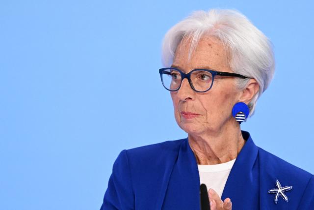 European Central Bank (ECB) President Christine Lagarde addresses a press conference on the Eurozone's monetary policy, at the central bank's headquarters in Frankfurt am Main, western Germany, on June 11, 2026. The European Central Bank on June 11 raised its benchmark interest rate for the first time since 2023 as the Middle East war stokes inflation, despite concerns the move could hit the struggling eurozone economy. The ECB lifted its deposit rate a quarter point to 2.25 percent, becoming the first major central bank to tighten monetary policy in response to the energy shock unleashed by the conflict. (Photo by Kirill KUDRYAVTSEV / AFP)