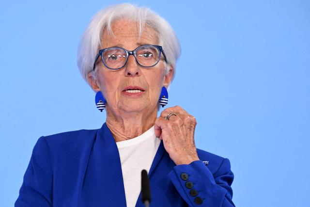 European Central Bank (ECB) President Christine Lagarde addresses a press conference on the Eurozone's monetary policy, at the central bank's headquarters in Frankfurt am Main, western Germany, on June 11, 2026. The European Central Bank on June 11 raised its benchmark interest rate for the first time since 2023 as the Middle East war stokes inflation, despite concerns the move could hit the struggling eurozone economy. The ECB lifted its deposit rate a quarter point to 2.25 percent, becoming the first major central bank to tighten monetary policy in response to the energy shock unleashed by the conflict. (Photo by Kirill KUDRYAVTSEV / AFP)