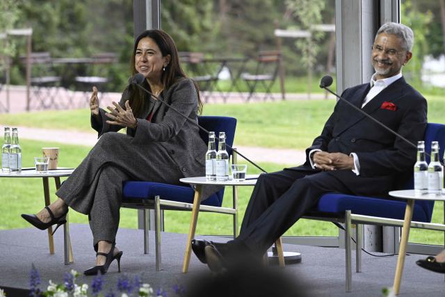 Lana Nusseibeh, Minister of State at the United Arab Emirates (L) and India's Foreign Minister Subrahmanyam Jaishankar take part in the annual Kultaranta Talks at the President's summer residence Kultaranta in Naantali, Finland, on June 11, 2026. The theme of this year’s discussions on foreign and security policy is "A World in Transition - Global, Regional and Local Perspectives". (Photo by Antti Aimo-Koivisto / Lehtikuva / AFP) / Finland OUT