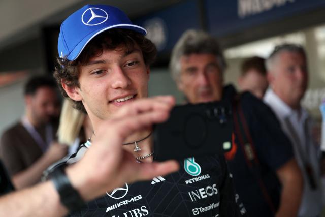 CORRECTION / Mercedes' Italian driver Kimi Antonelli poses for a photo after attending a press conference at the Circuit de Catalunya on June 11, 2026 in Montmelo on the outskirts of Barcelona, ahead of the Catalonia Formula One Grand Prix. (Photo by Lluis GENE / AFP) / “The erroneous source appearing in the metadata of this photo by Lluis GENE has been modified in AFP systems in the following manner: [AFP] instead of [POOL]. Please immediately remove the erroneous mention[s] from all your online services and delete it (them) from your servers. If you have been authorized by AFP to distribute it (them) to third parties, please ensure that the same actions are carried out by them. Failure to promptly comply with these instructions will entail liability on your part for any continued or post notification usage. Therefore we thank you very much for all your attention and prompt action. We are sorry for the inconvenience this notification may cause and remain at your disposal for any further information you may require.”