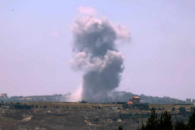This photograph taken from the southern Lebanese area of Marjayoun shows smoke as it rises from the site of an Israeli airstrike that targeted the village of Choukine on June 11, 2026. Lebanon's health ministry said Israeli airstrikes on the country's south on June 10, killed 12 people, as Israeli Prime Minister Benjamin Netanyahu urged the Lebanese to join Israel's fight against Hezbollah. Neither Israel nor Hezbollah has observed an April ceasefire in Lebanon, and the latest war has continued despite a conditional truce deal announced last week after Lebanese-Israeli talks in Washington. (Photo by AFP) / 