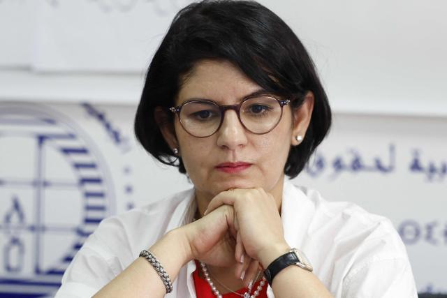 The lawyer of Ibtissame Lachgar, Ghizlane Mamouni attends a a press conference to speak on the critical health condition of her client at the headquarters of the Moroccan Association for Human Rights (AMDH) in Rabat on June 11, 2026. A Moroccan court on September 3, sentenced activist Ibtissame Lachgar to 30 months behind bars for "offending Islam" by wearing a T-shirt with inscriptions deemed "blasphemous". (Photo by Abdelmajid BZIOUAT / AFP)