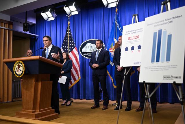 US Acting Attorney General Todd Blanche speaks during a press conference about safeguarding unaccompanied immigrant children at the Department of Justice headquarters in Washington, DC, on June 11, 2026. (Photo by Oliver Contreras / AFP)
