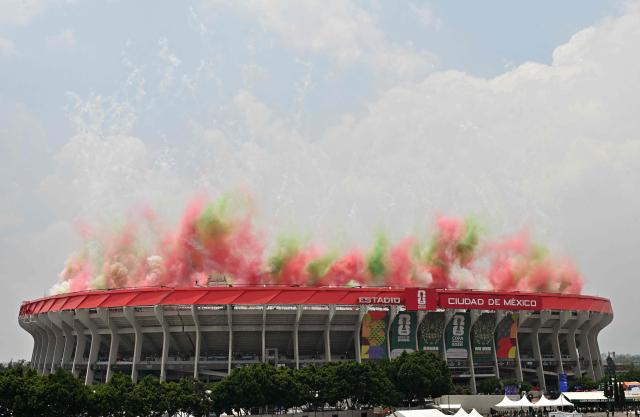 Fireworks explode during the opening ceremony ahead of the 2026 World Cup Group A football match between Mexico and South Africa at the Mexico City Stadium in Mexico City on June 11, 2026. (Photo by Mario Vazquez / AFP)