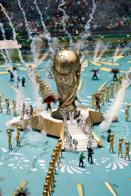 Artists perform during the opening ceremony ahead of the 2026 World Cup Group A football match between Mexico and South Africa at the Mexico City Stadium in Mexico City on June 11, 2026. (Photo by Rodrigo OROPEZA / AFP)