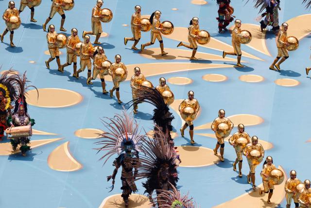 Artists perform during the opening ceremony ahead of the 2026 World Cup Group A football match between Mexico and South Africa at the Mexico City Stadium in Mexico City on June 11, 2026. (Photo by Rodrigo OROPEZA / AFP)