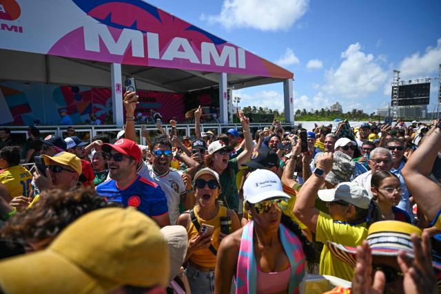 Fans attend a watch party for the opening match of the 2026 World Cup football tournament in Miami Beach, Florida, on June 11, 2026. (Photo by CHANDAN KHANNA / AFP)