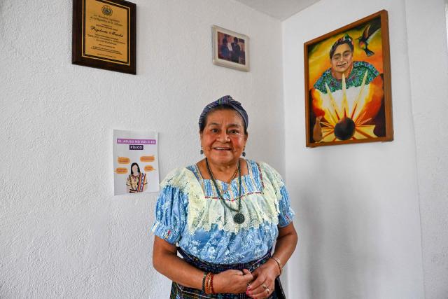 Guatemalan Nobel Peace Prize laureate Rigoberta Menchu poses for a picture after an interview with AFP at the offices of her foundation in Guatemala City on June 11, 2026. (Photo by Johan ORDÓÑEZ / AFP)