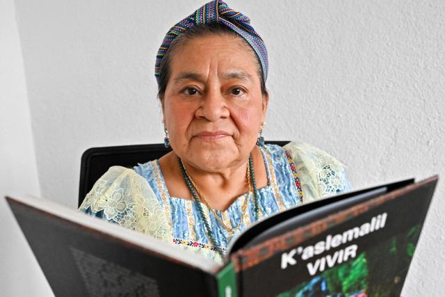 Guatemalan Nobel Peace Prize laureate Rigoberta Menchu poses for a picture after an interview with AFP at the offices of her foundation in Guatemala City on June 11, 2026. (Photo by Johan ORDÓÑEZ / AFP)